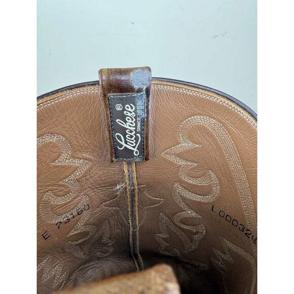 Vtg Lucchese 1883 Tan Burnished Ranch Hand Cowhide Cowboy Boots Mens 10 E Wide main image 12